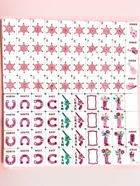 Pink Glitter Cowgirl Mahjong Tiles